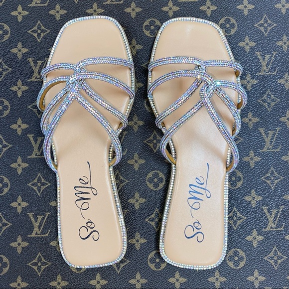 Nude Rhinestone Sandals - Picture 1 of 2